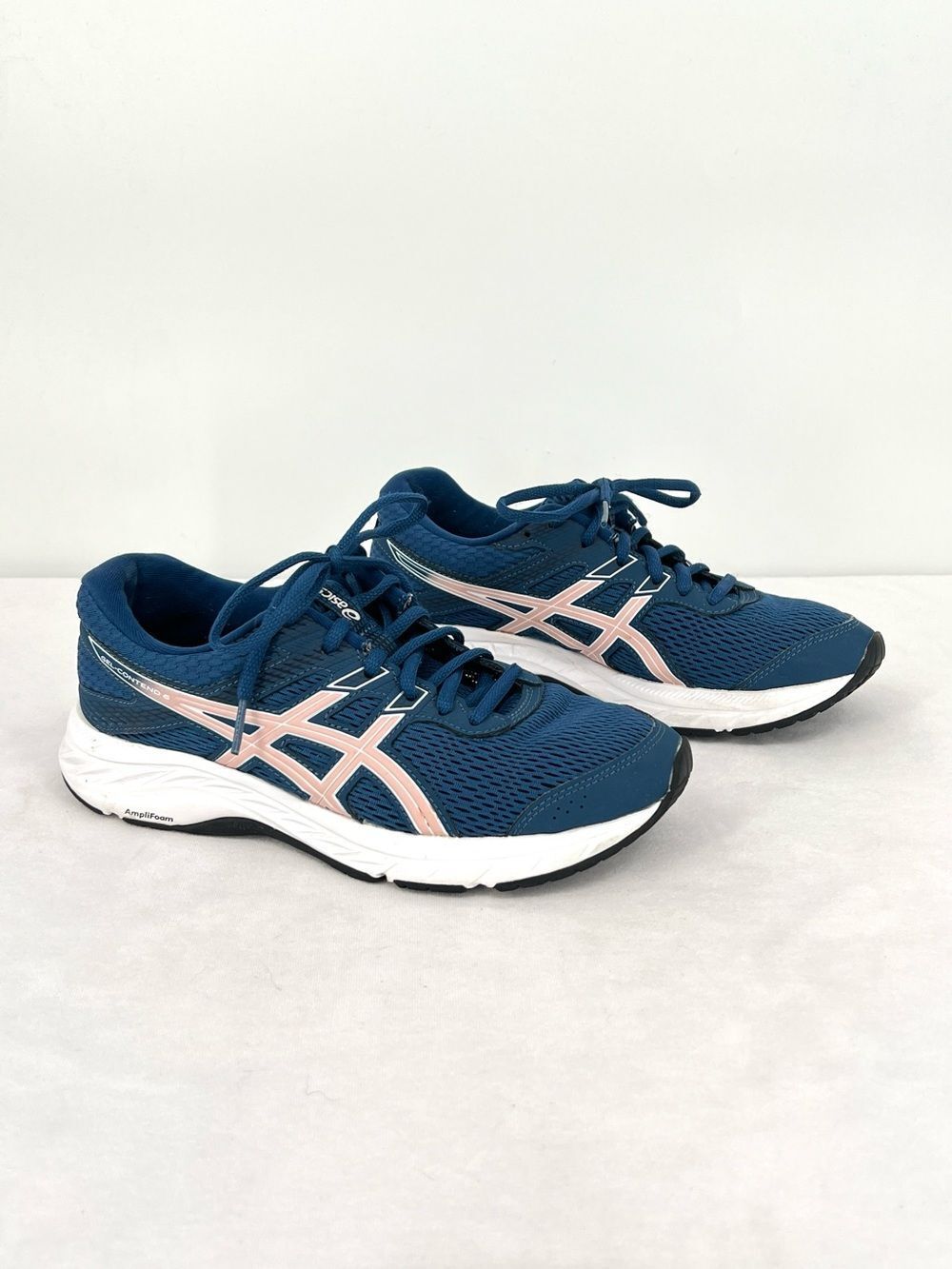 ASICS Gel Contend 6 Navy Maco Blue Pink Accents Mesh Running Shoes Women’s US 7